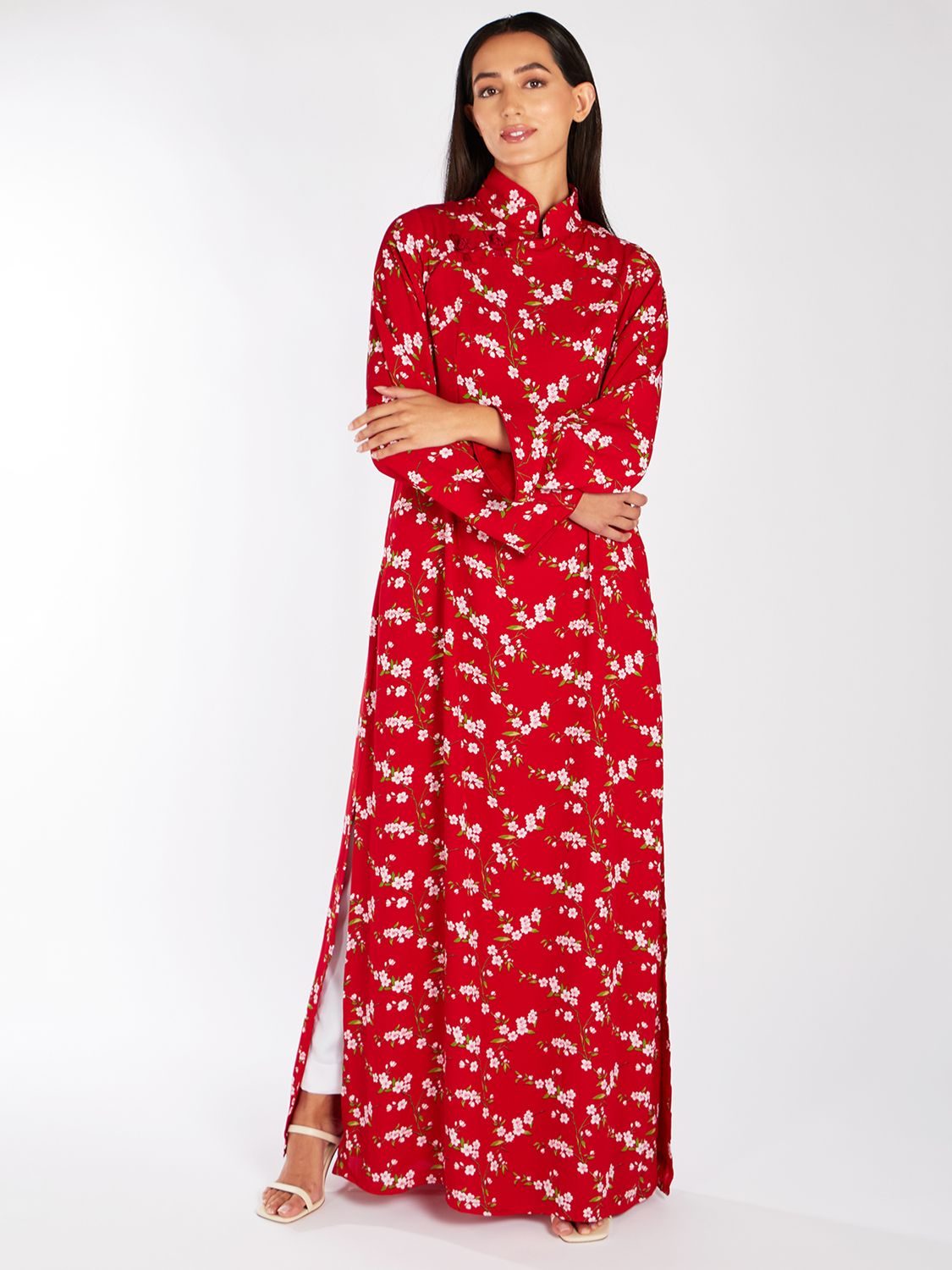 Платье макси с восточными цветами Aab, красный мусульманская мантия платье рамадан белого цвета с пуговицами для ближнего востока