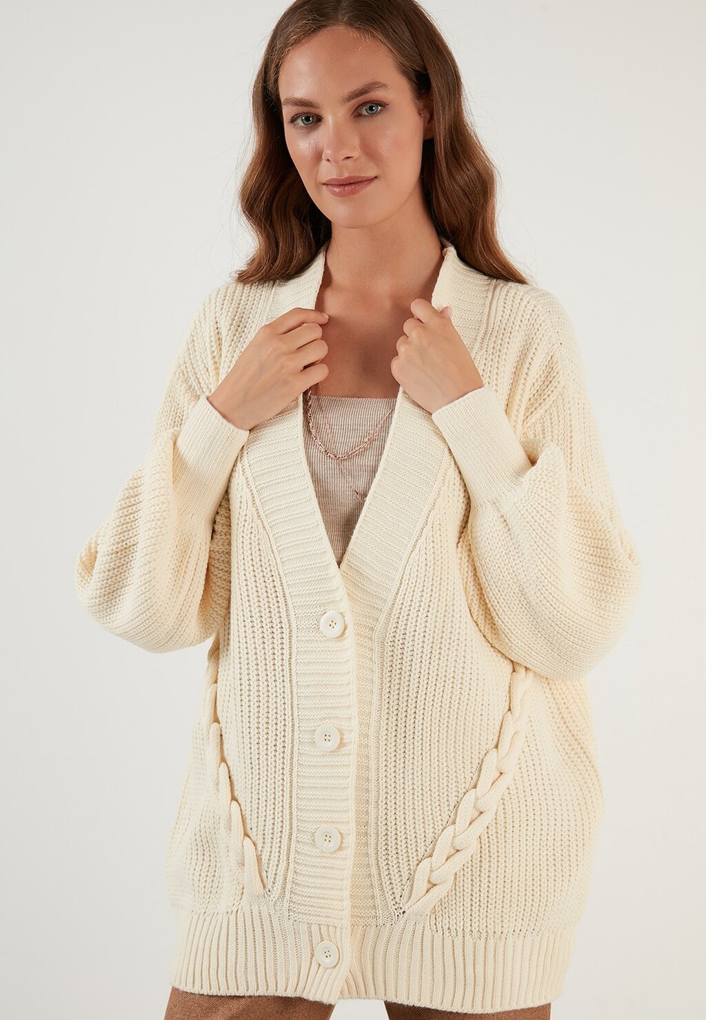 

Кардиган LELA Regular Fit, светло-бежевый, Бежевый;серый