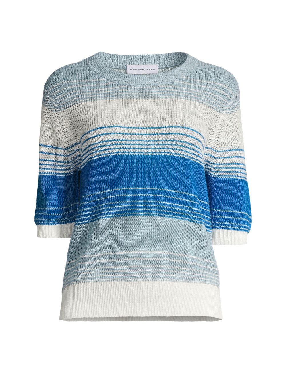 цена Полосатый льняной свитер White + Warren, синий