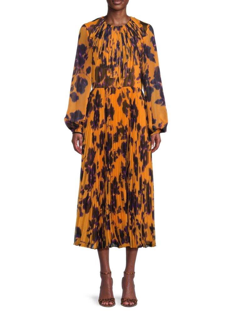 Плиссированное платье-миди с принтом Jason Wu, цвет Ocher Plum