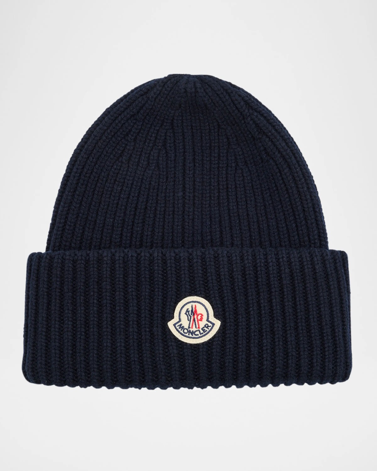 

Мужская шапка-бини в рубчик с логотипом Moncler, темно-синий