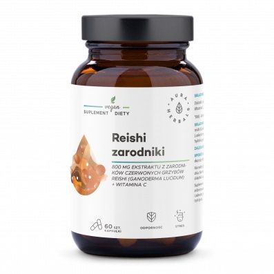 Aura Herbals Reishi Zarodniki 800 mg + Witamina C препарат, поддерживающий сердечно-сосудистую, нервную и иммунную системы, 60 шт. капсулы поддерживающие нормальный уровень холестерина aura herbals czerwony ryż karczoch 60 шт