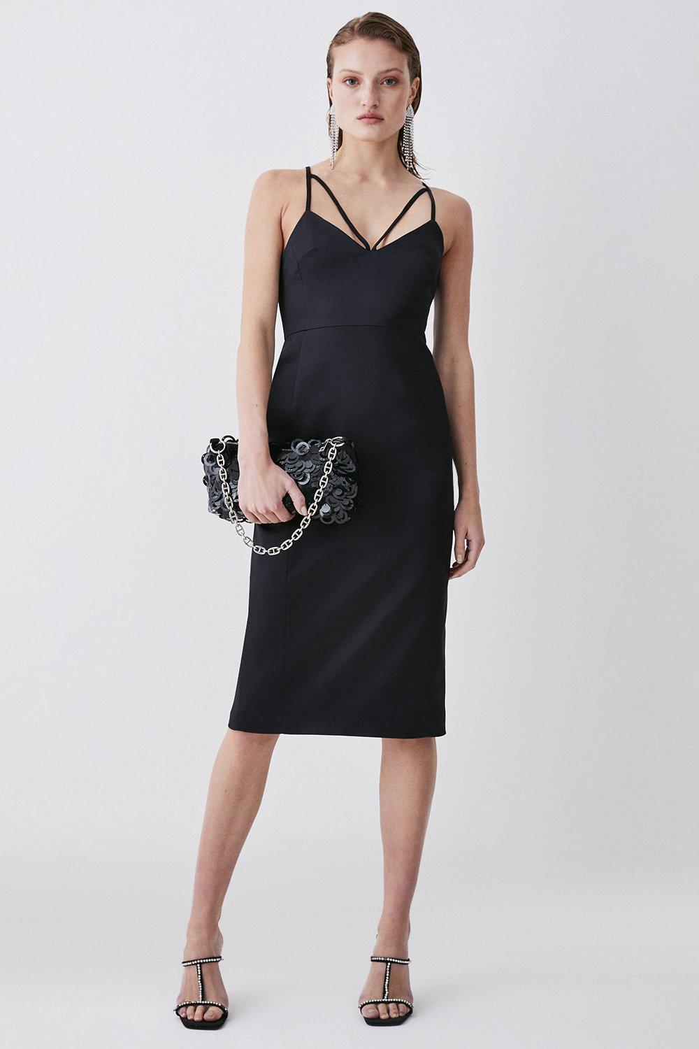 цена Итальянское структурированное атласное платье-миди-карандаш Karen Millen, черный