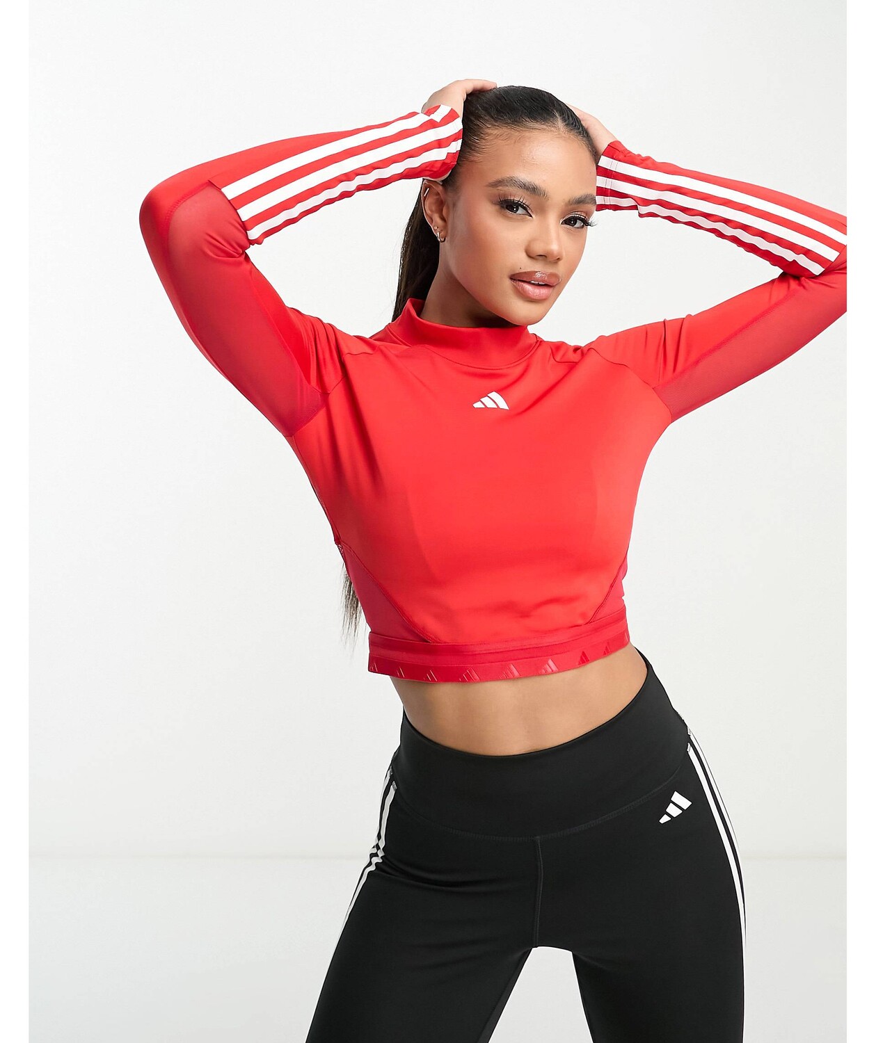 

Красный укороченный топ с длинными рукавами и 3 полосками adidas Training Hyperglam adidas performance