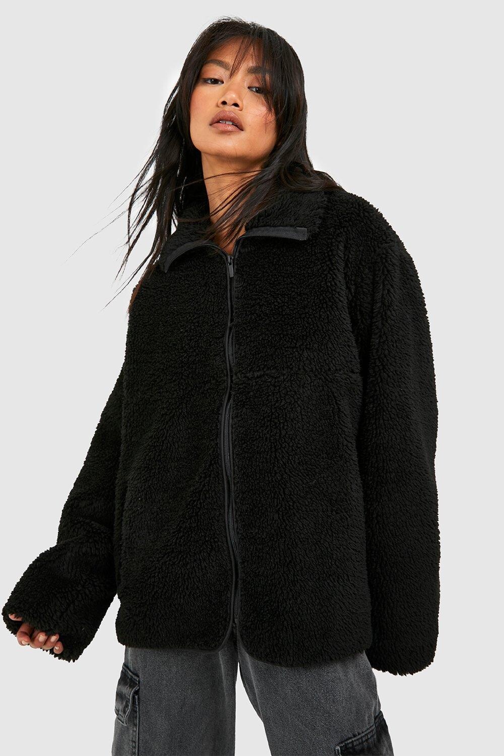 

Куртка teddy из искусственного меха на молнии Boohoo, черный