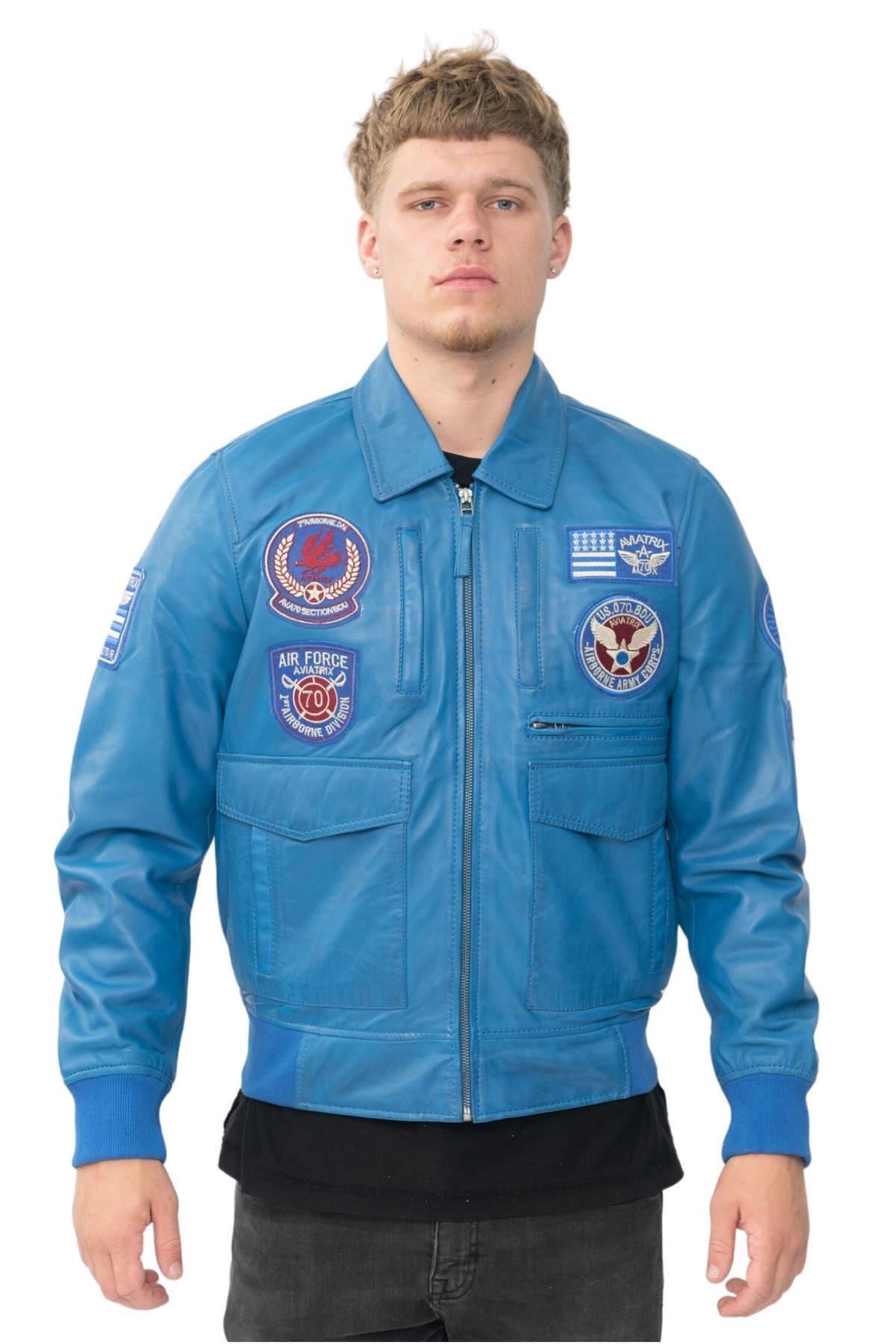Кожаная куртка-бомбер ВВС - Дублин Infinity Leather, синий