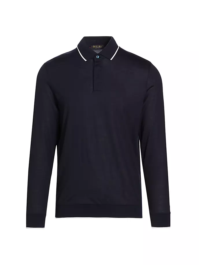 Рубашка-поло с длинными рукавами из шерстяного джерси Loro Piana, синий рубашка из джерси с длинными рукавами s синий