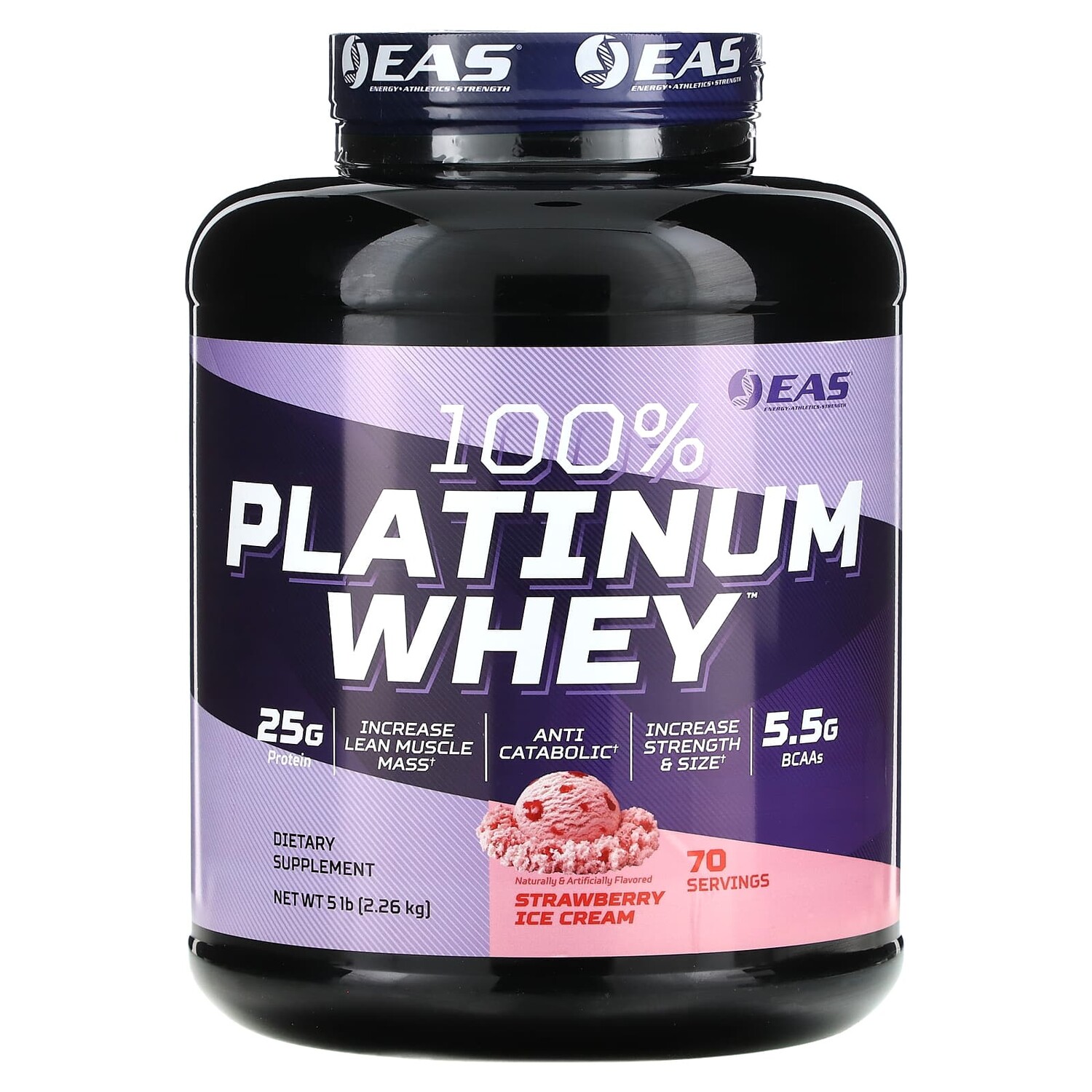 

100% Platinum Whey, клубничное мороженое, 2,26 кг (5 фунтов), EAS