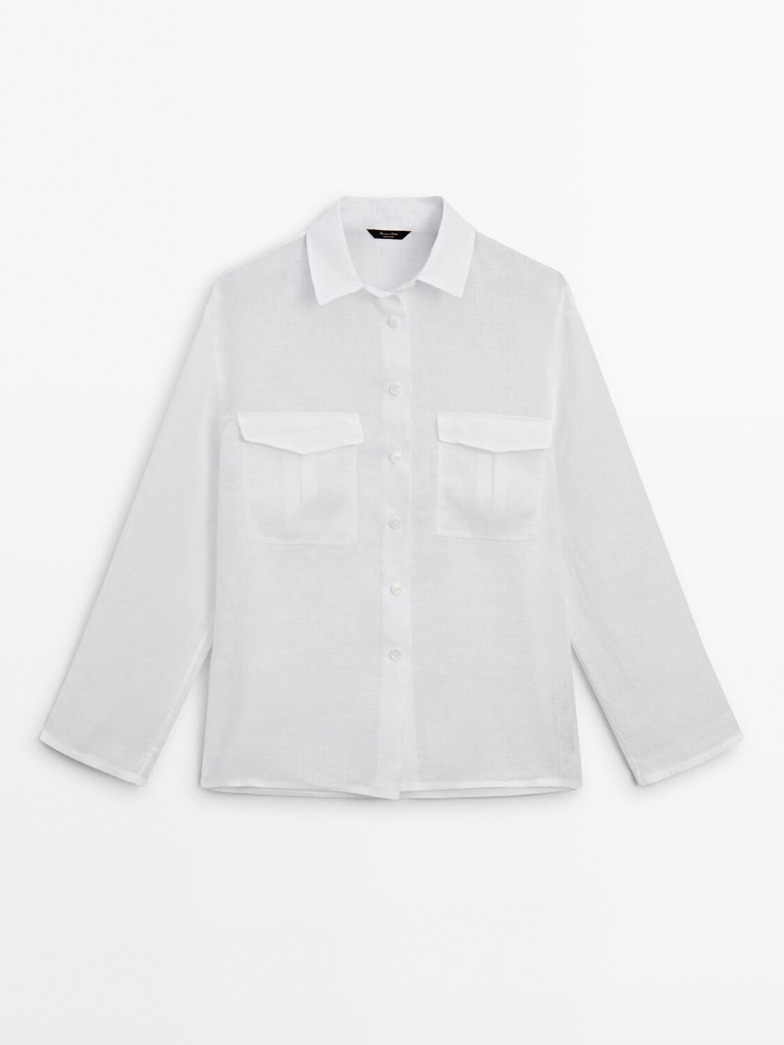 

Рубашка из 100% льна с карманами. Massimo Dutti, белый