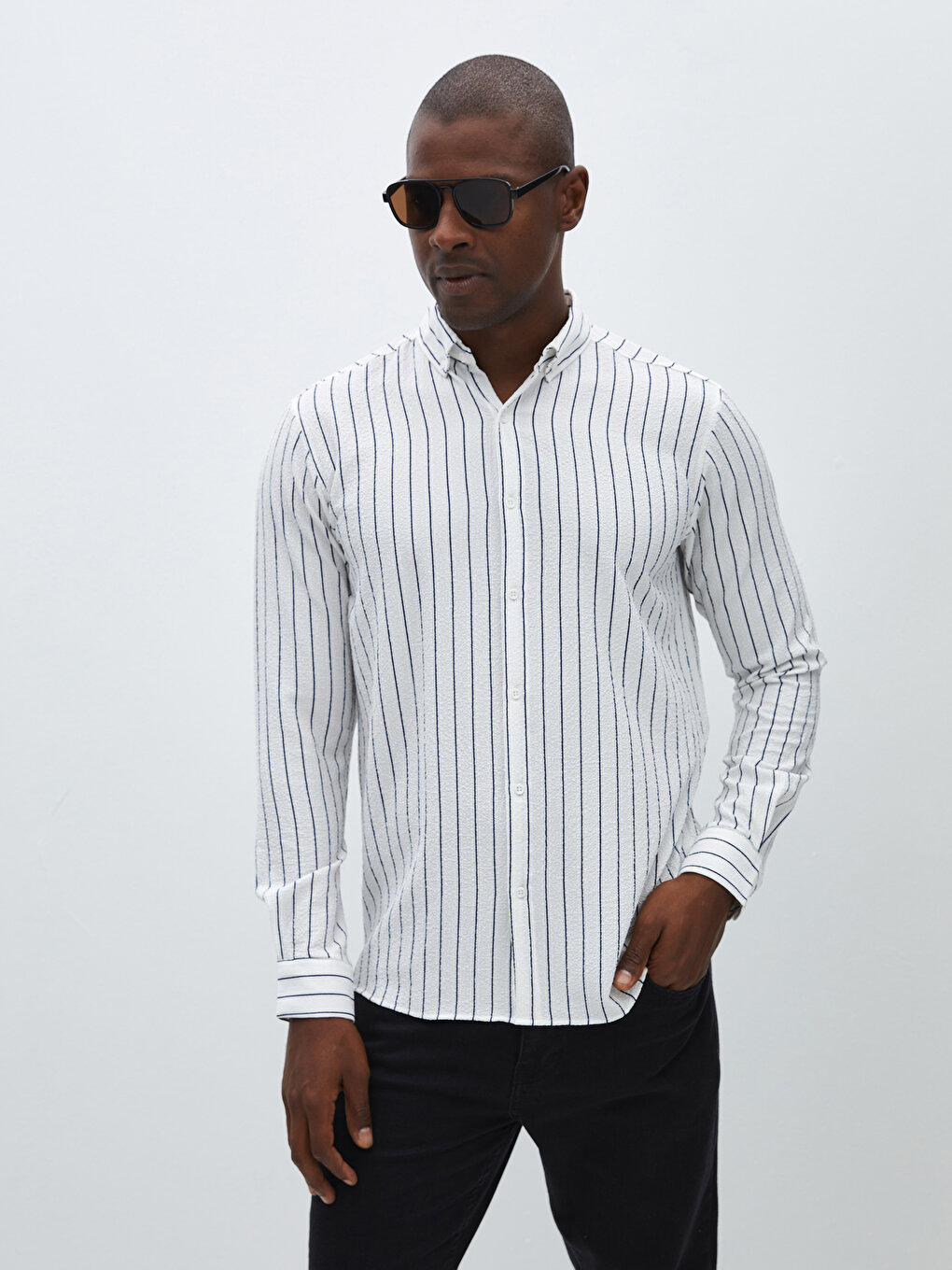 Мужская полосатая рубашка Slim Fit с длинным рукавом LCW Vision, белый полосатый полосатый льняной коврик coincasa белый