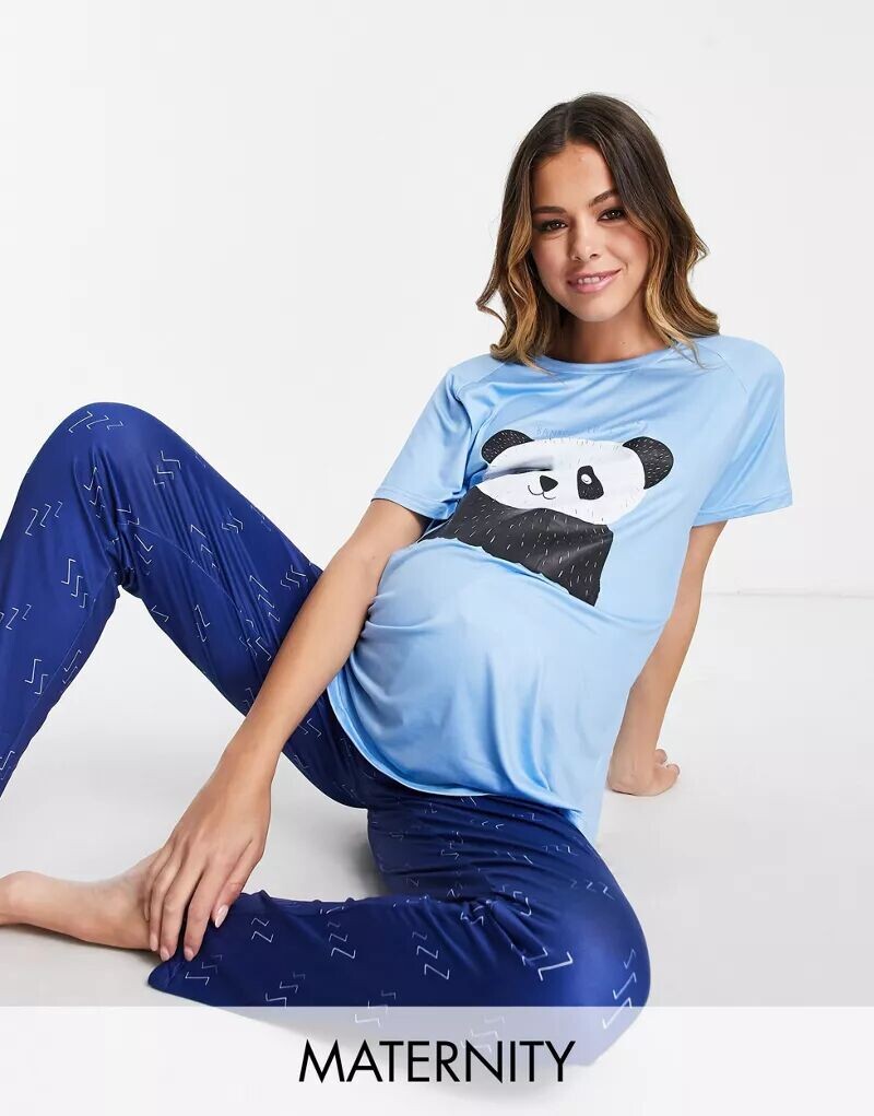 

Темно-синяя пижама-леггинсы с принтом панды Loungeable Maternity Bamboozled
