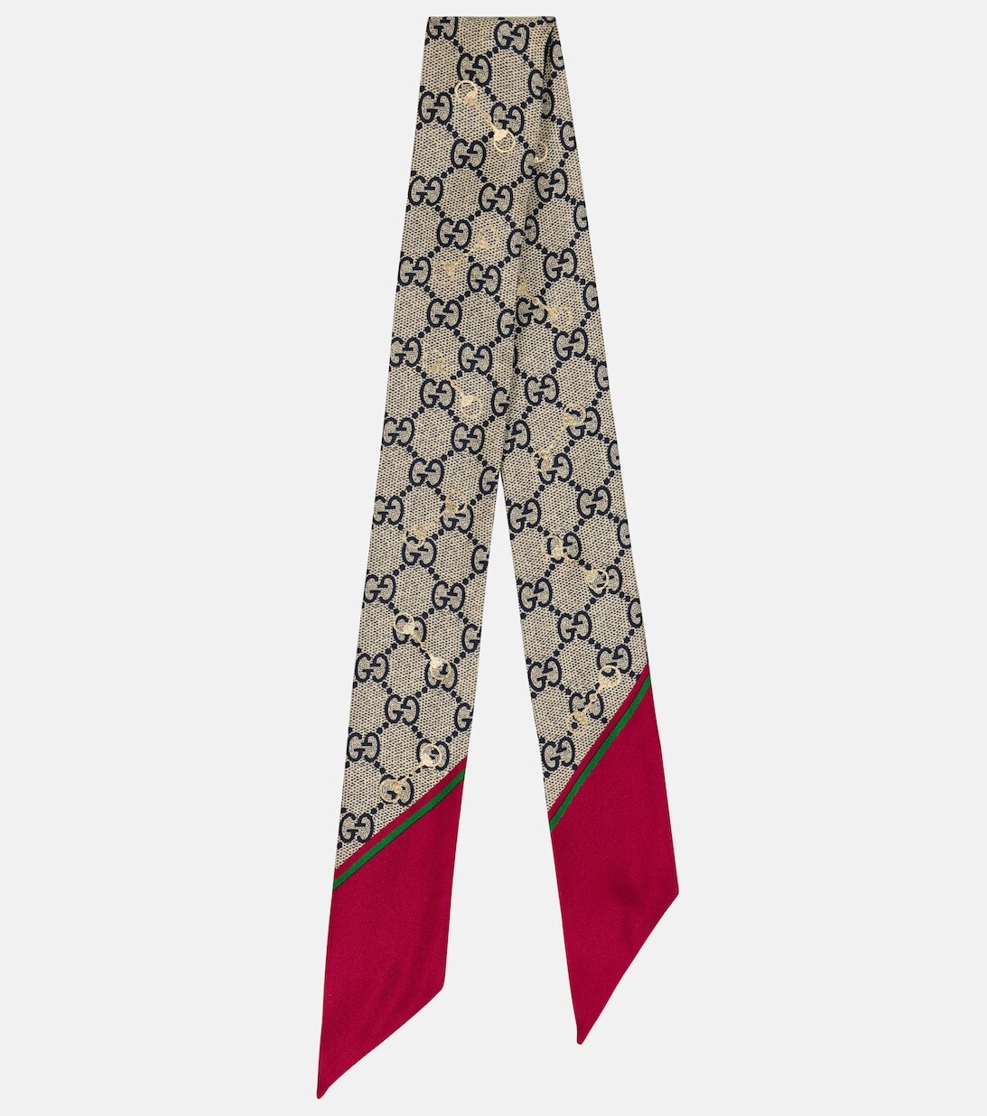 

Шелковый шарф с узором GG Horsebit Gucci, бежевый