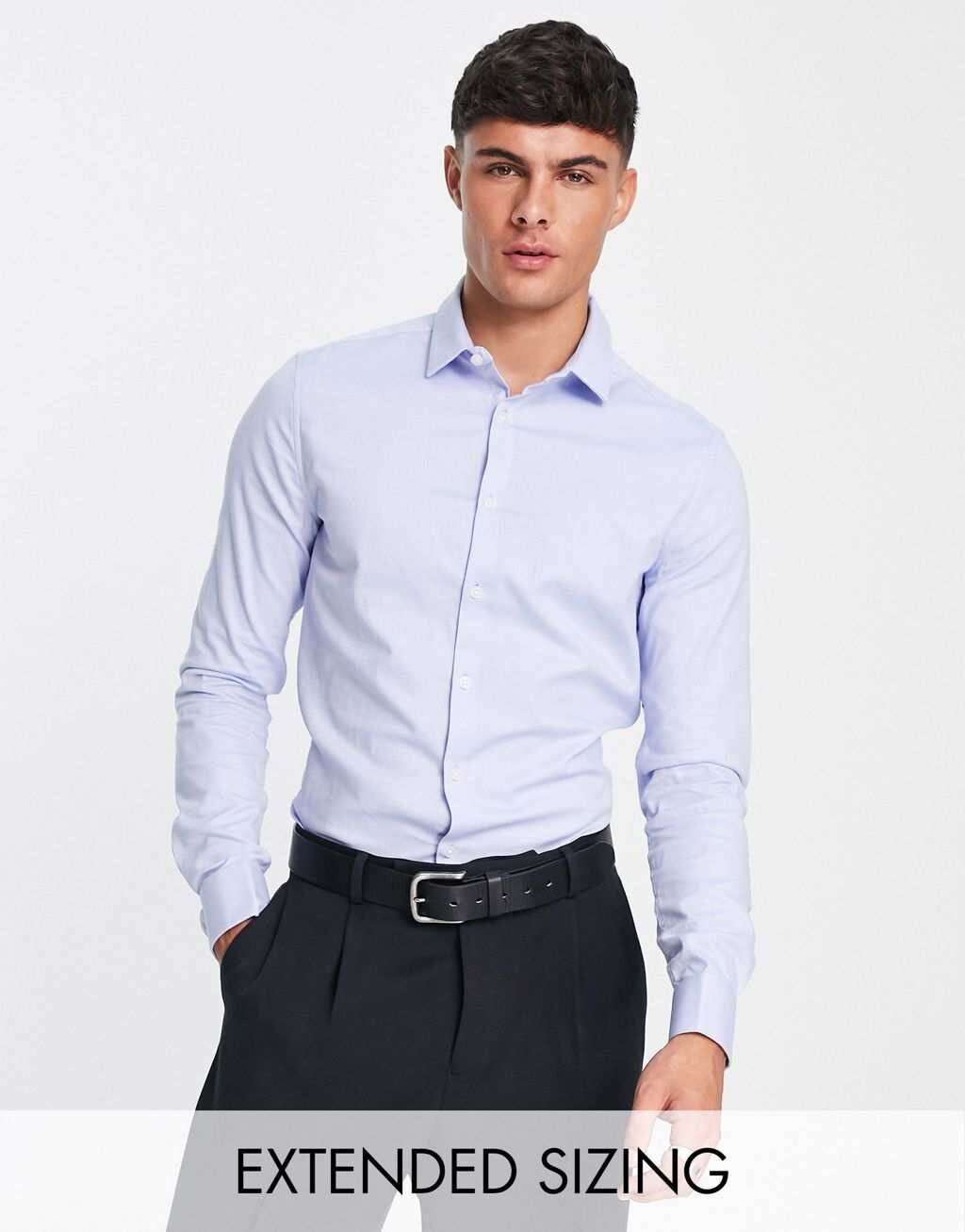 

Синяя оксфордская рубашка скинни с двойными манжетами ASOS DESIGN