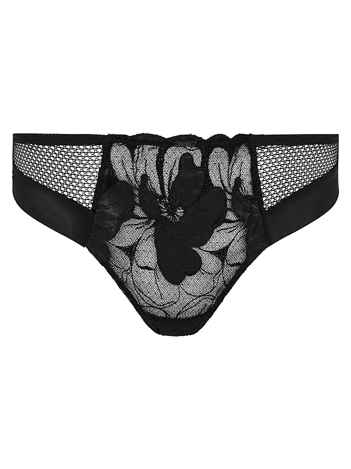 

Танга Fleurs Signature из искусственной кожи Chantelle, цвет faux leather black