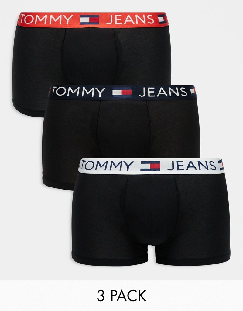

Tommy Jeans — Cotton Essentials — набор из 3 черных узких боксеров с цветным поясом Tommy Hilfiger