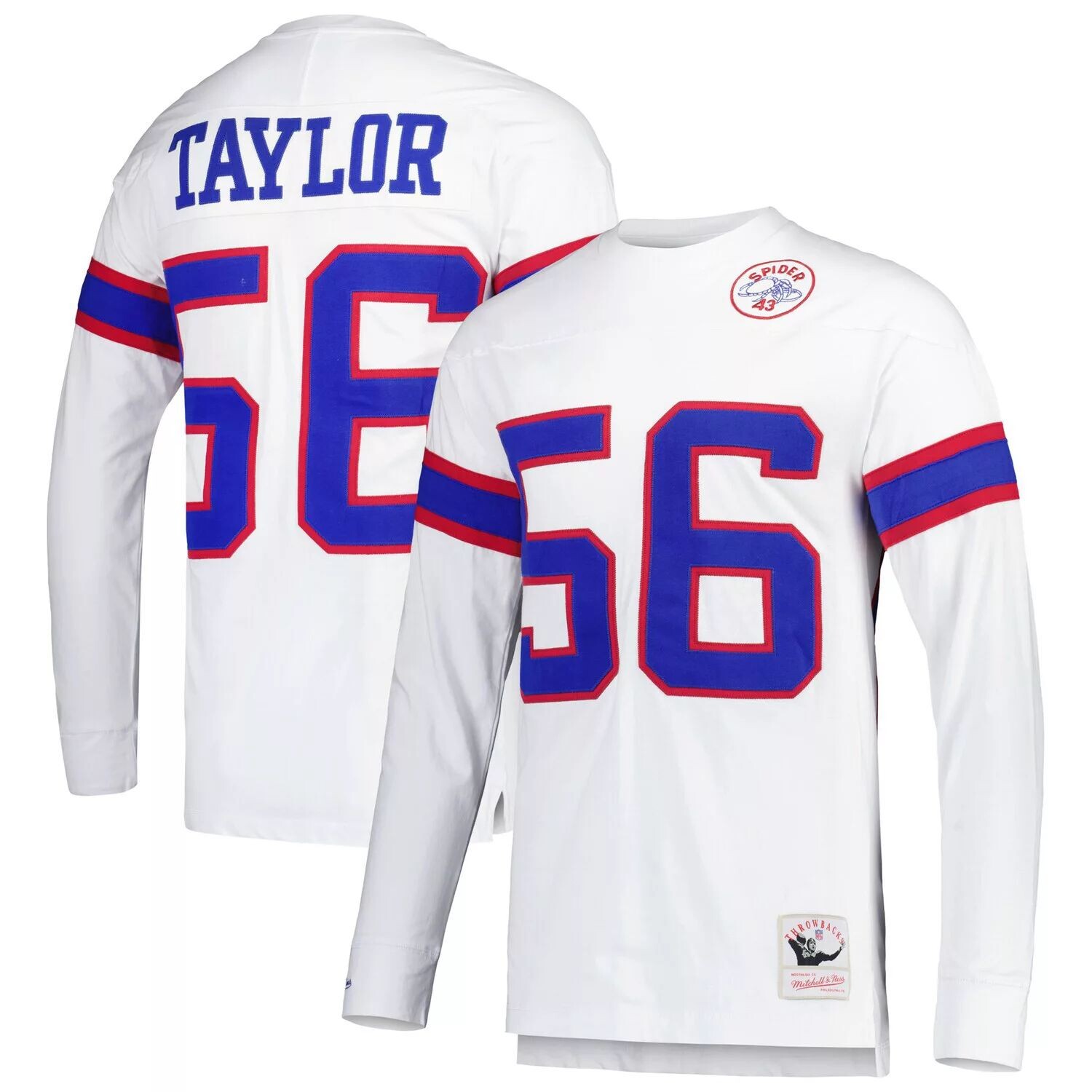 

Мужская белая футболка с длинными рукавами Mitchell & Ness Lawrence Taylor New York Giants, имя и номер игрока в отставке, Белый