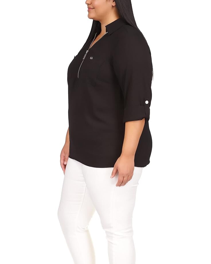 Топ Michael Kors Plus Size Logo Zip Front Top, черный