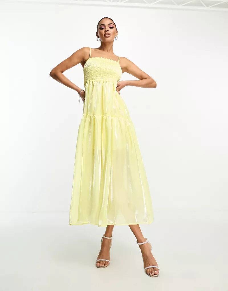 Лимонное многоярусное свободное платье длиной до икры Collective The Label the poby балконет mesh lemon lemon а75