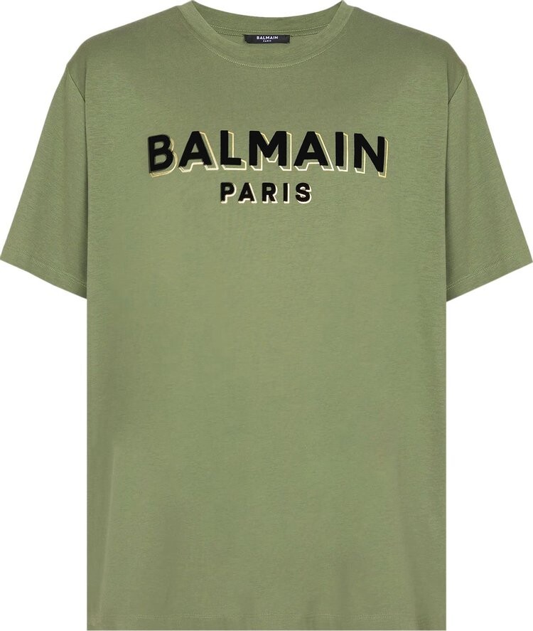 

Футболка Balmain Flock & Foil 'Khaki/Black/Gold', зеленый