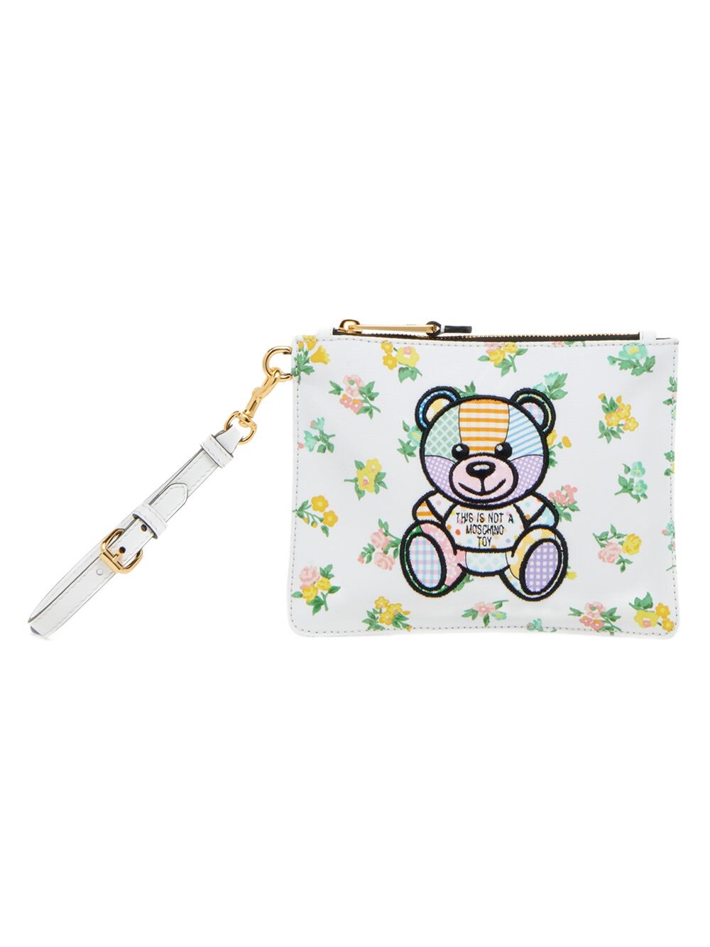 

Холщовый клатч Teddy с цветочным принтом Moschino, белый