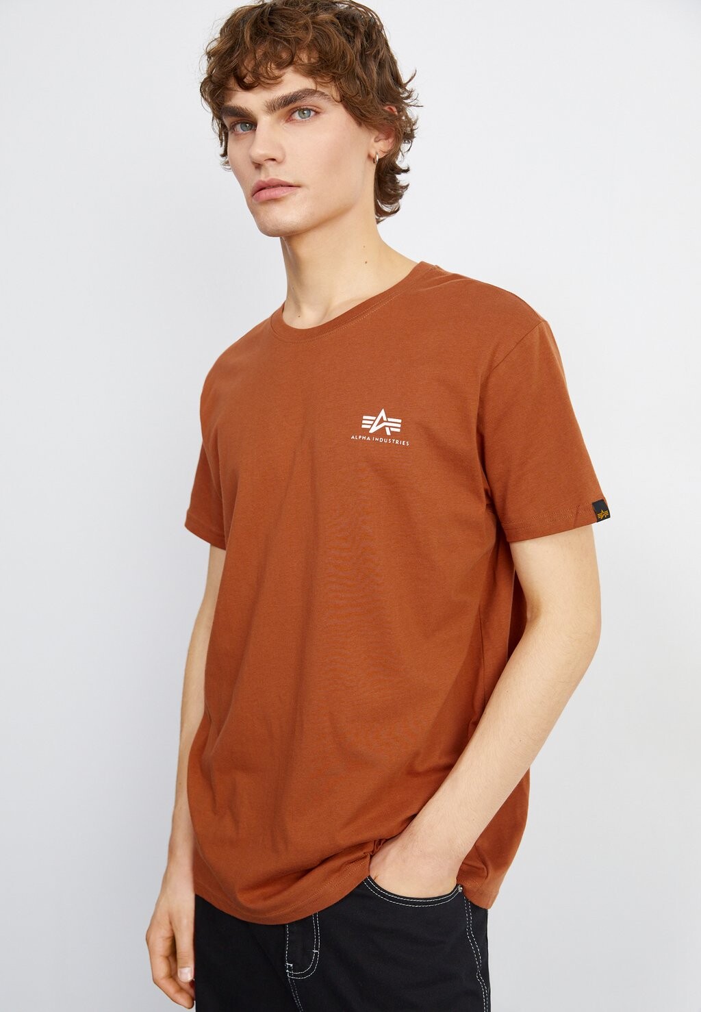 

Футболка с принтом Alpha Industries, орехово-коричневая, Коричневый