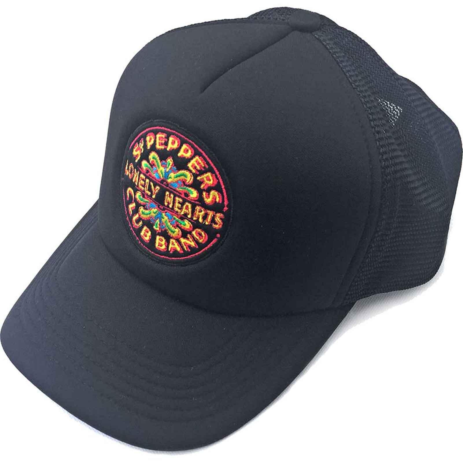 бейсбольная кепка с ремешком на спине sgt pepper drum beatles синий Бейсбольная кепка Trucker с логотипом Sgt Pepper Drum Beatles, черный