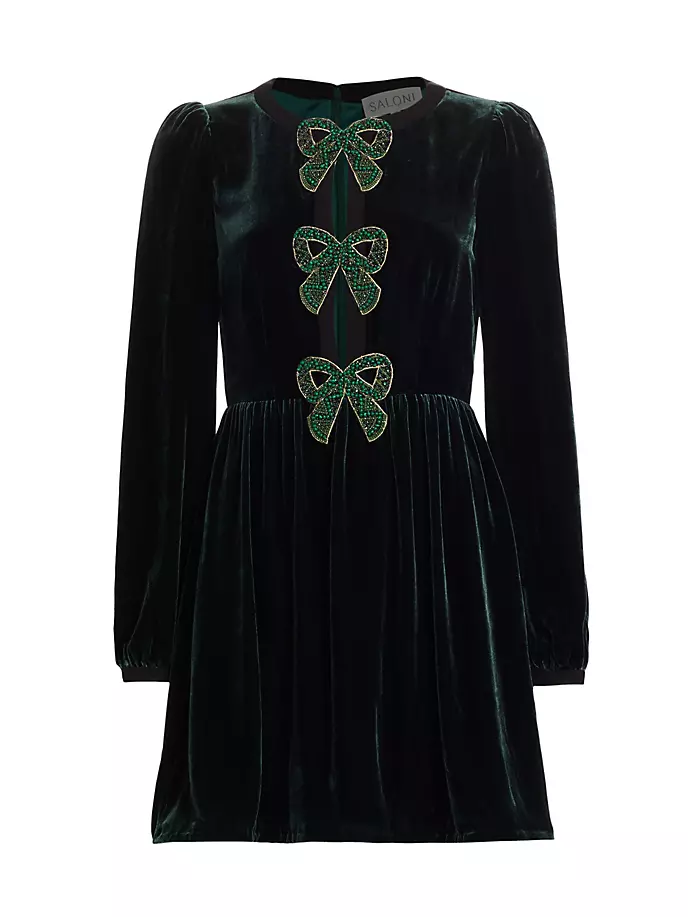 

Мини-платье Camille с бантом спереди Saloni, цвет forest emerald bow
