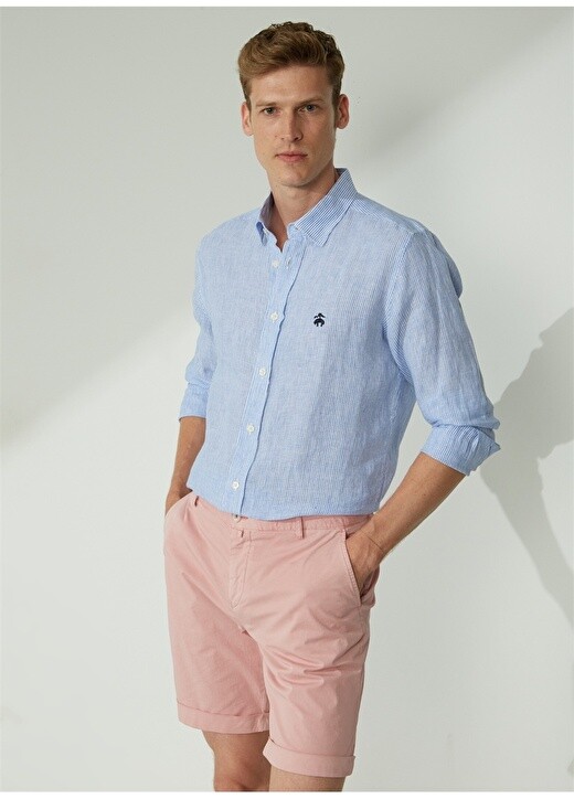 

Синяя мужская рубашка Slim Fit с классическим воротником Brooks Brothers