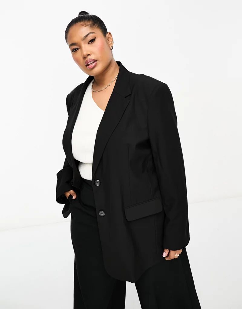 Черный приталенный пиджак-бойфренд ASOS Curve mix & match