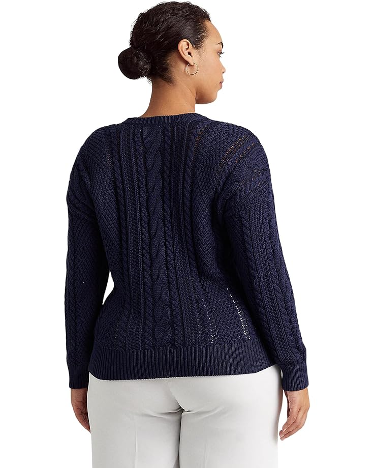 Свитер LAUREN Ralph Lauren Plus Size Aran-Knit Cotton Sweater, цвет French Navy сумка sophee среднего размера из стеганой кожи наппа lauren ralph lauren цвет french navy vanilla