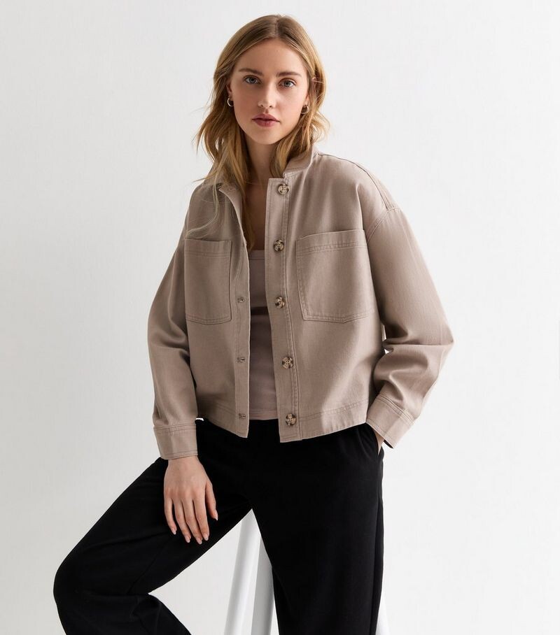 

Светло-серая хлопковая укороченная куртка с карманами спереди New Look, бледно-серый