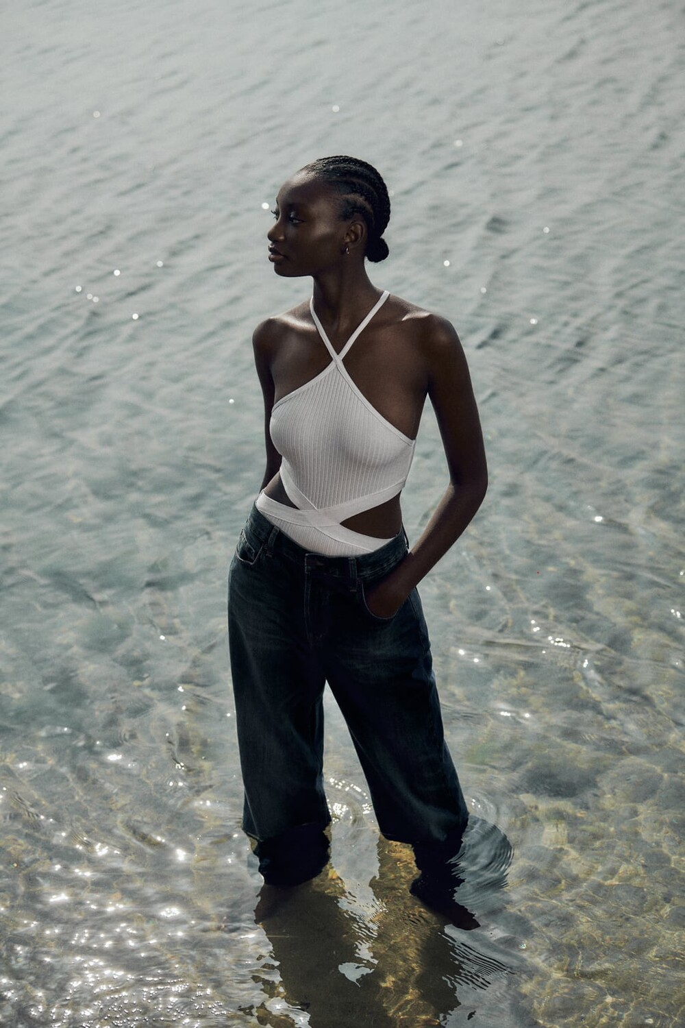 

Боди в ребручку с вырезами ZARA, белый