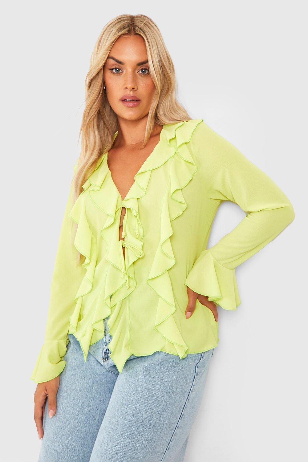 

Блузка plus с двойными руфлами Boohoo, лаймовый