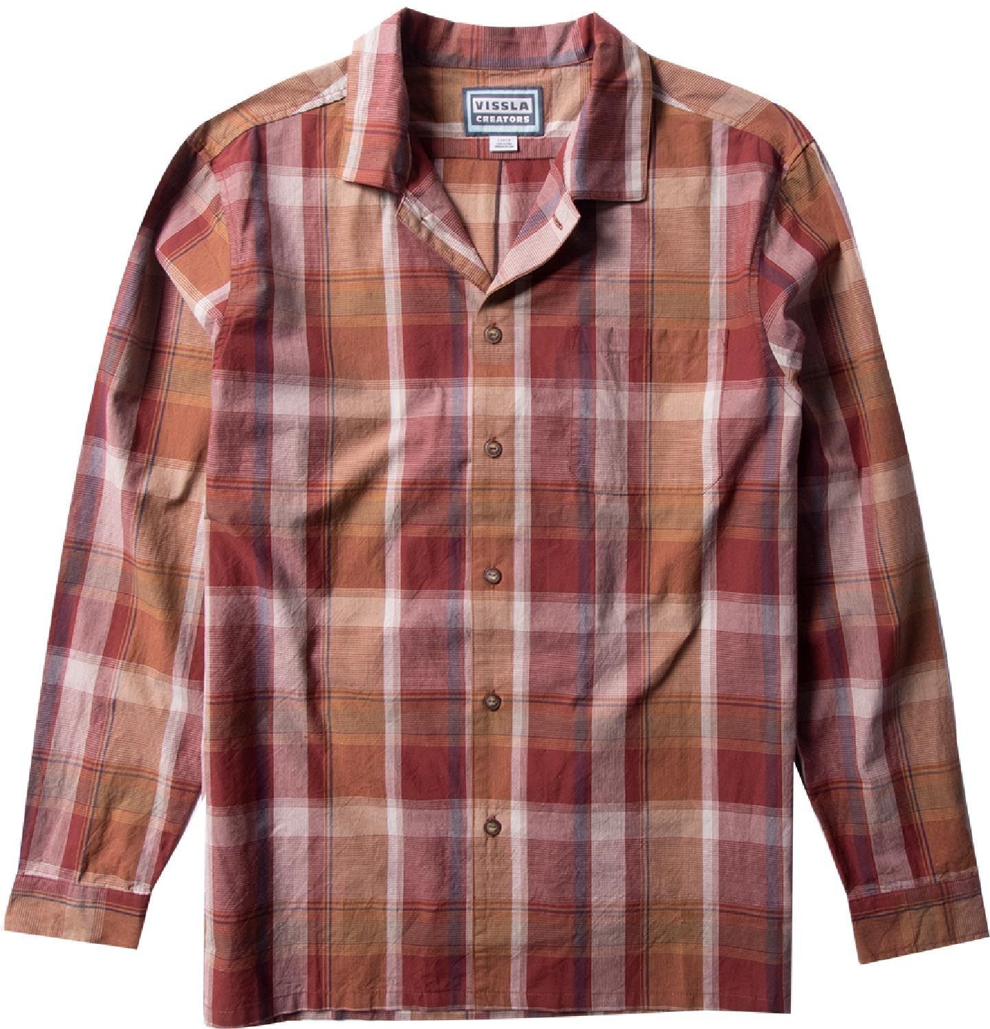 цена Эко-тканая рубашка в клетку с длинными рукавами и кабачком - Мужская VISSLA, красный