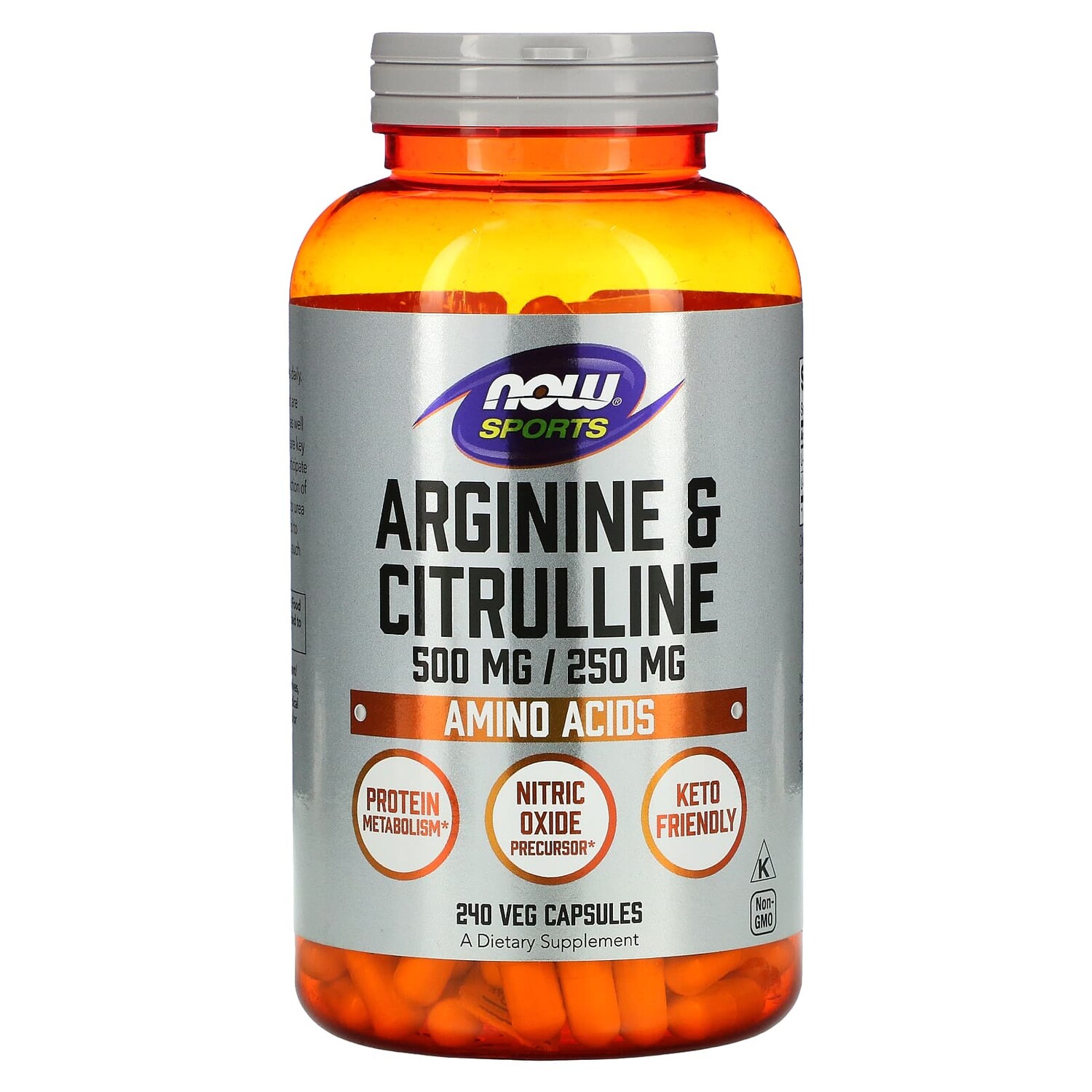 

Sports, аргинин и цитруллин, 240 вегетарианских капсул, NOW Foods