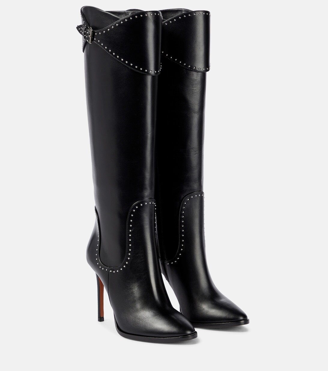 

Кожаные сапоги до колена с заклепками Alaïa, черный