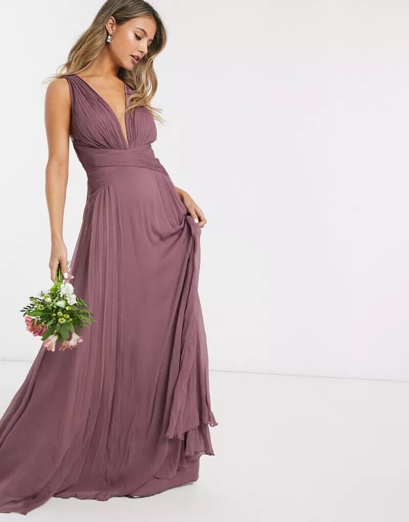 

Платье макси с драпировкой и лифом со сборками и запахом на талии ASOS Bridesmaid