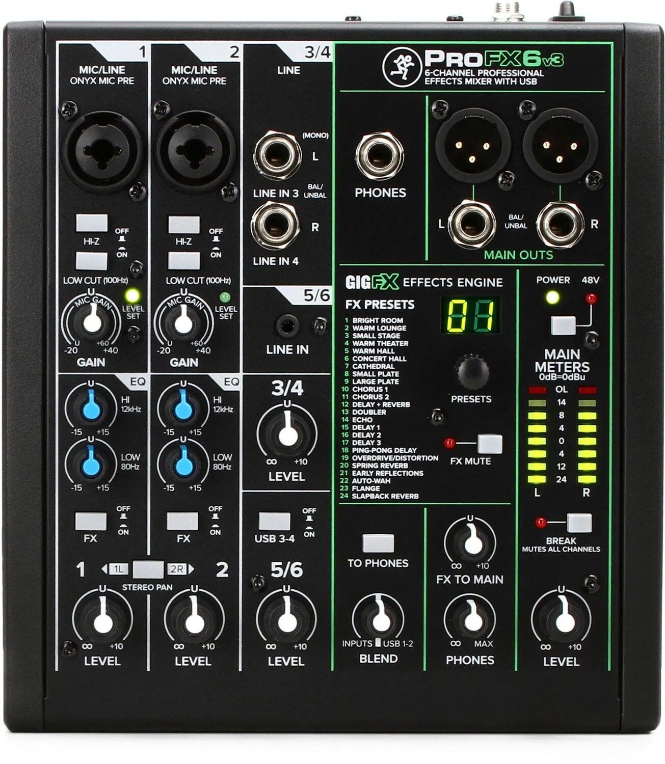 

6-канальный микшер Mackie ProFX6v3 с USB и эффектами