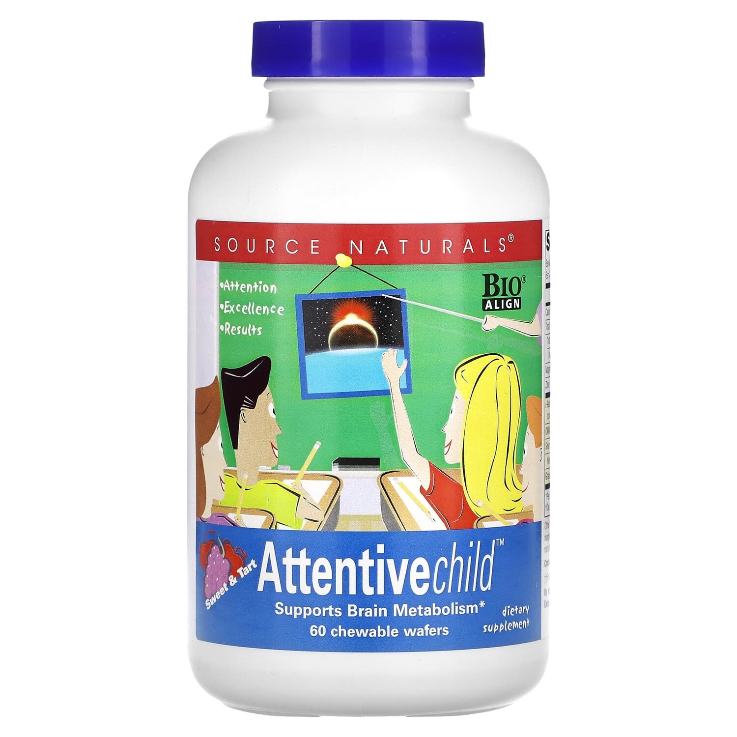 

Attentive Child, сладкий и терпкий, 60 жевательных вафель, Source Naturals