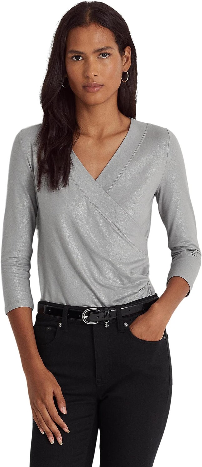 

Топ из эластичного джерси с принтом Surplice LAUREN Ralph Lauren, цвет Pewter