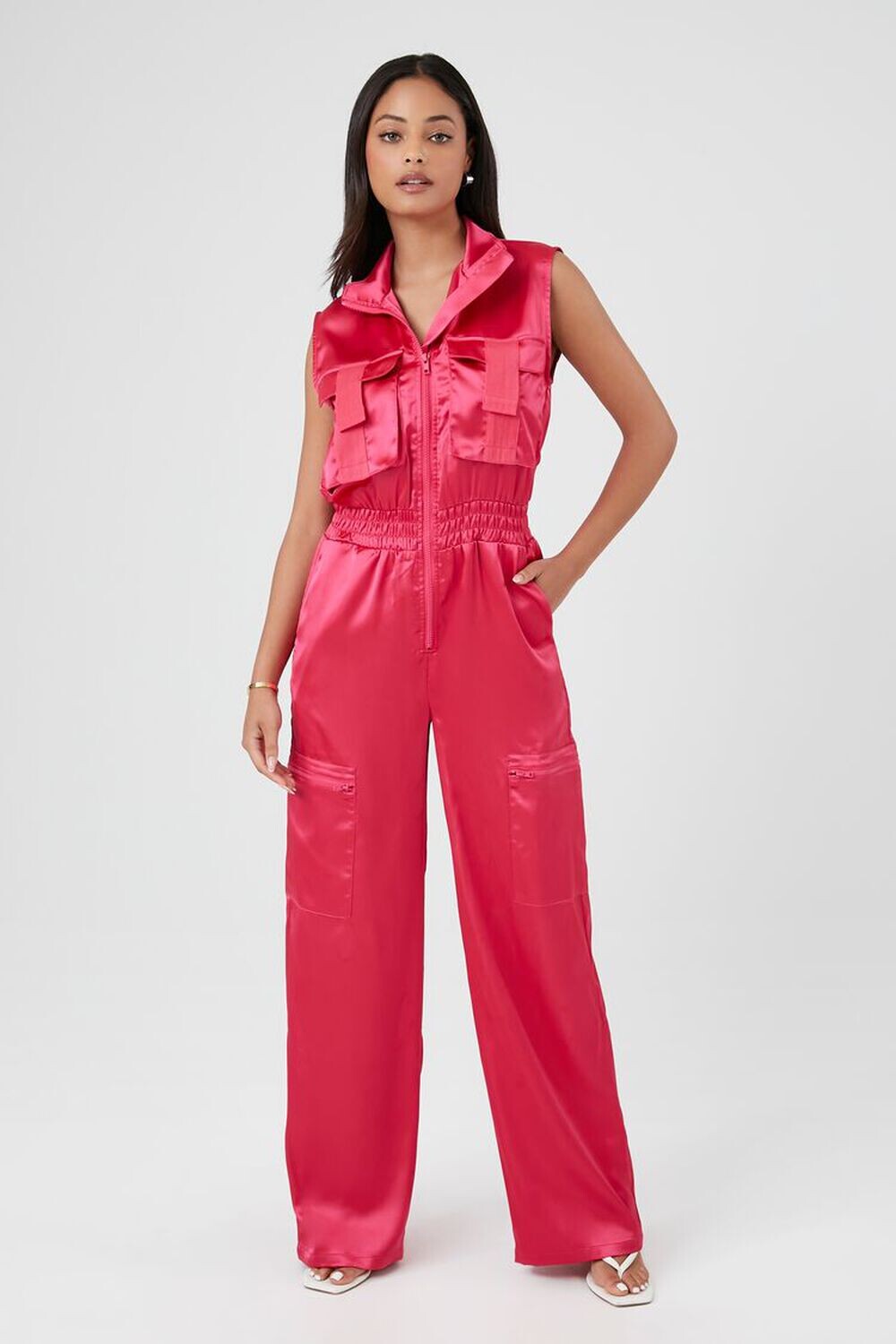 

Атласный комбинезон на молнии Forever 21, розовый