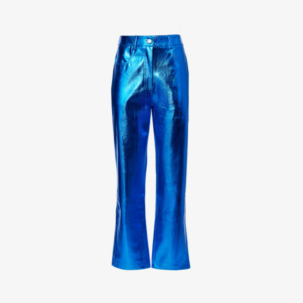 цена Прямые брюки металлик из искусственной кожи со средней посадкой Amy Lynn, цвет cobalt