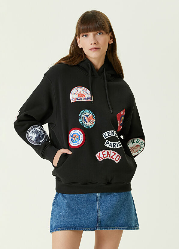 

Черный свитшот с капюшоном и нашивкой-логотипом Kenzo