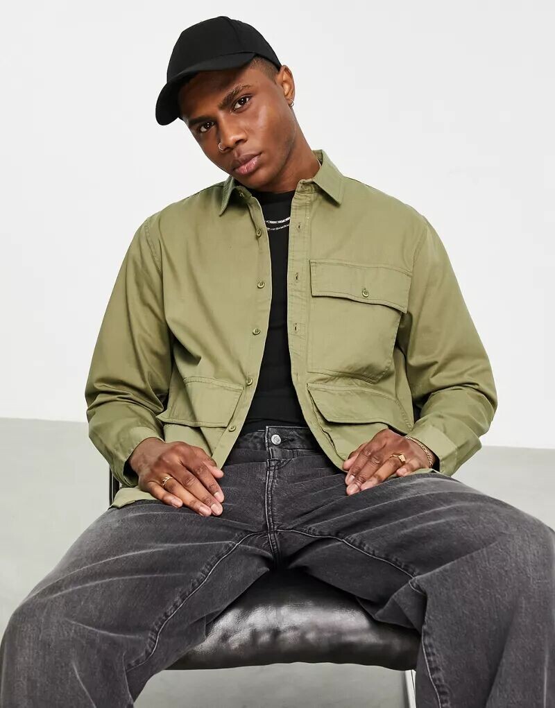 

Рубашка с тремя карманами Topman цвета хаки