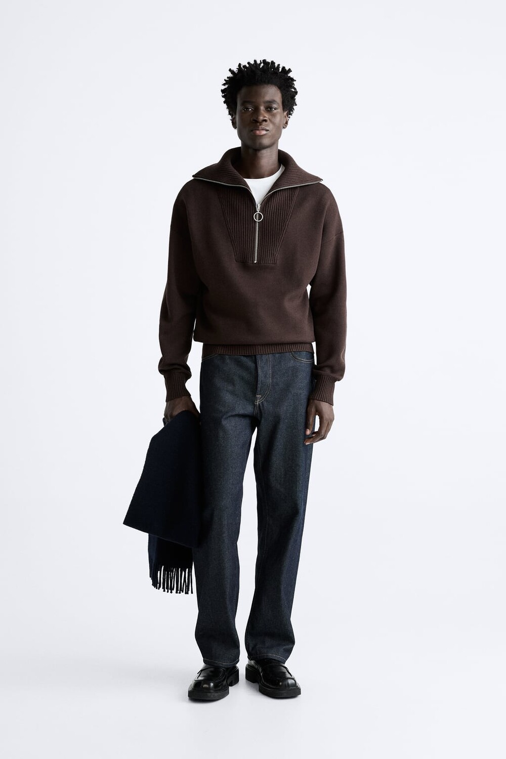 

Укороченный свитер с воротником на молнии ZARA, коричневый