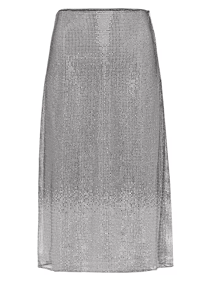 Сетчатая юбка-миди с вышивкой стразами Prada, серый