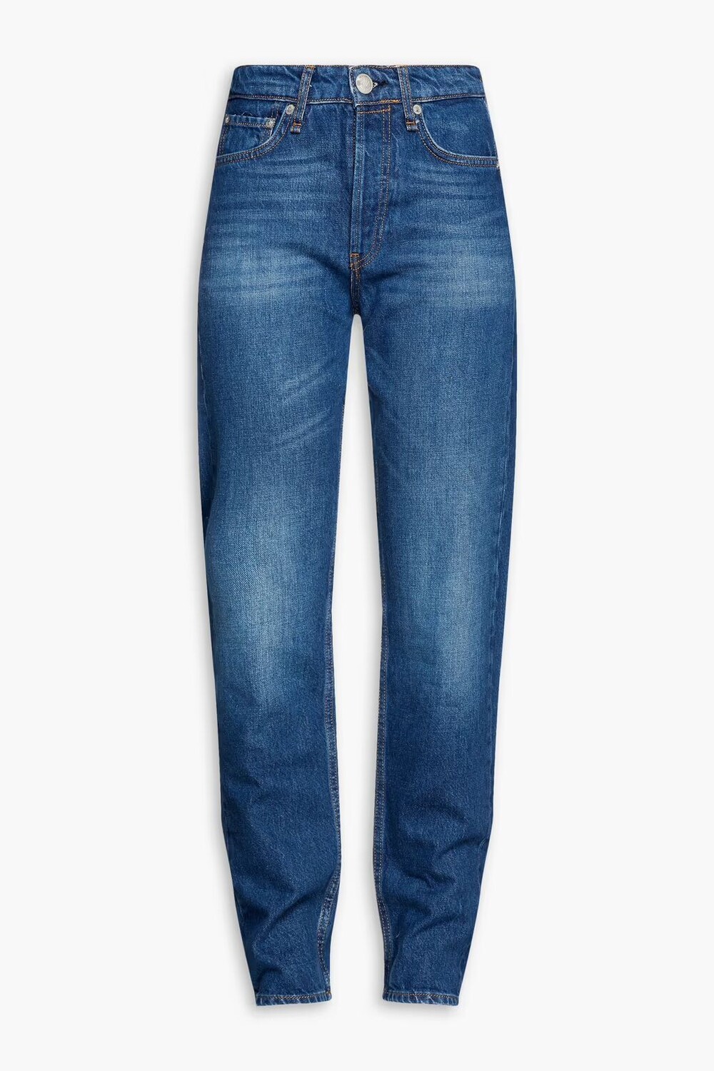 

Джинсы узкого кроя с высокой посадкой и потертостями Rag & Bone, темный деним
