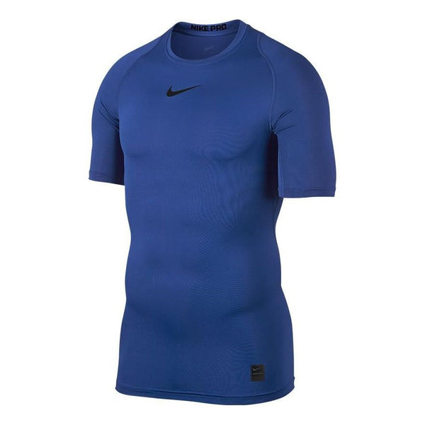 Футболка Nike PRO men's running fitness stretch tights quick-drying breathable short-sleeved T-shirt 'Royal Blue', синий 2020 new letters cropped round neck sports top women s long sleeved short quick drying running yoga t shirt fitness clothes