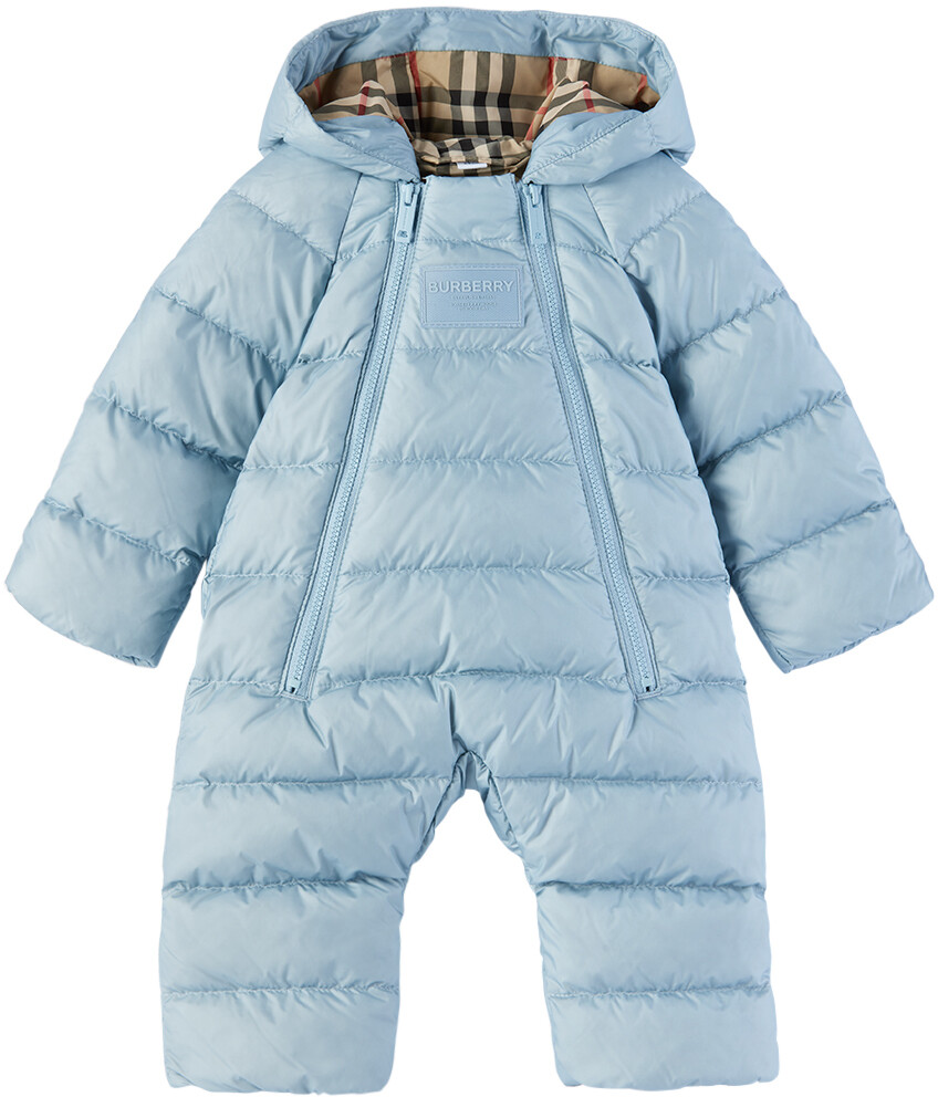 

Зимний пуховый комбинезон с капюшоном Baby Blue Светло-серо-синий Burberry