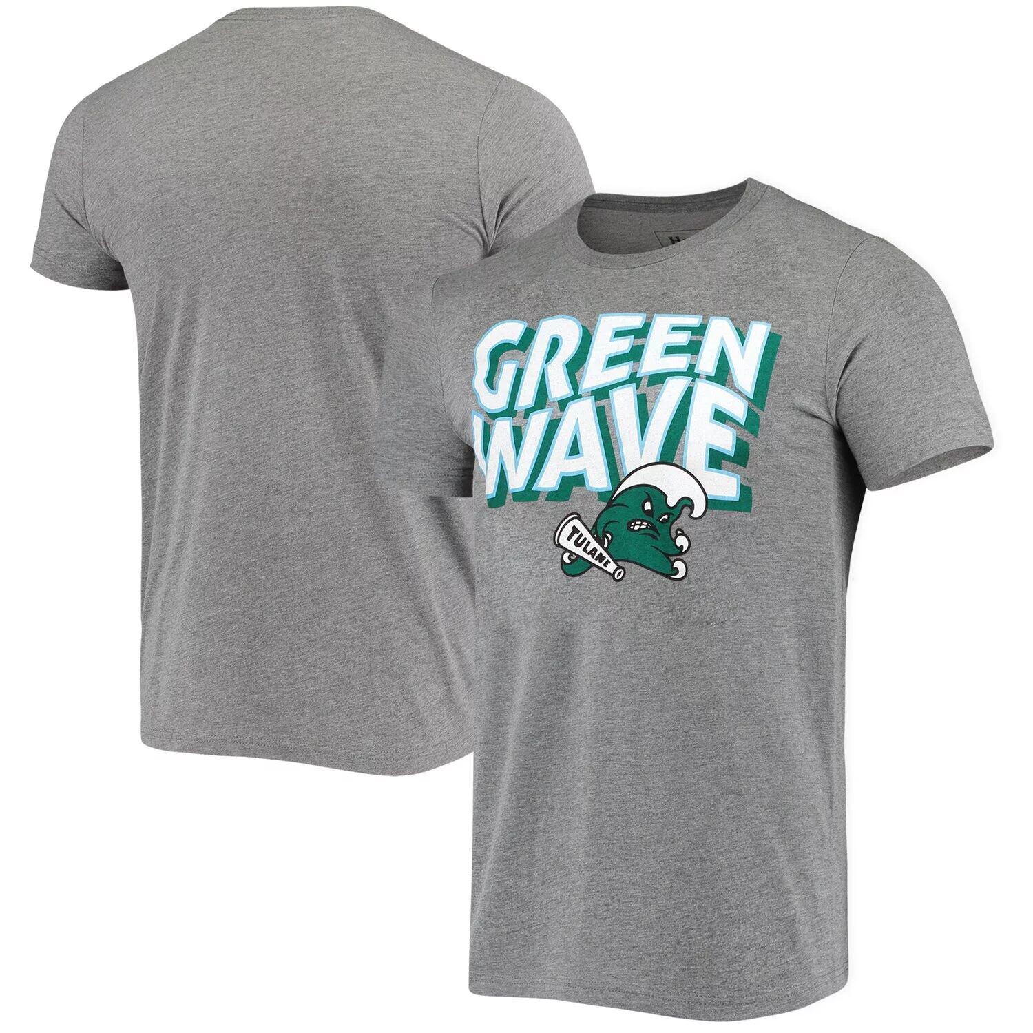 

Мужская футболка Homefield Heathered Grey Tulane Green Wave Vintage с логотипом Tri-Blend